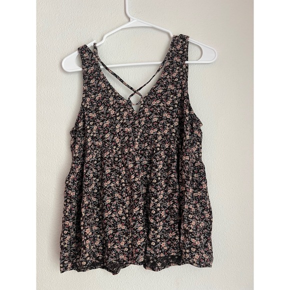 American Eagle Outfitters Tops - American Eagle Floral Babydoll Tank Top Criss‎ Cross Back Sleeveless S